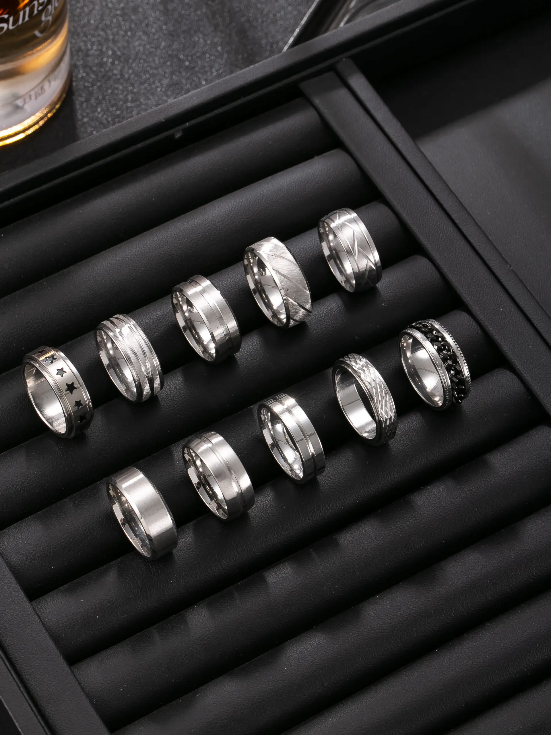 10 Stylish Stainless Steel Men's Rings, Simple Inner Ball and Flat ...