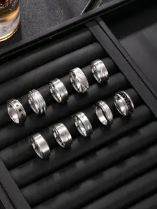 10 Stylish Stainless Steel Men's Rings, Simple Inner Ball and Flat Design, Perfect for Layering, Dainty Stacking Rings, Stackable Rings, Ideal Gift for Men