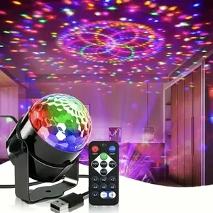 XNK RGB Rotating Disco Ball DJ Light LED Stage Party Light with Strobe Sound Control Remote USB Powered for Club Party