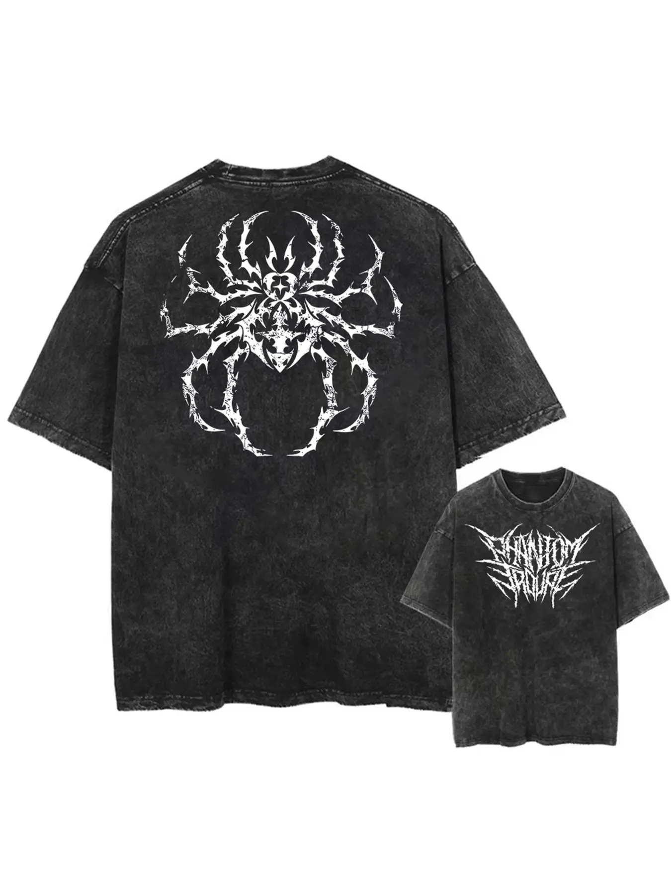 Phantom Troupe Anime Acid Wash Oversized Tee - Dark Aesthetic Spider Graphic Vintage Streetwear Fashion Menswear Unisex T-Shirt for Men & Women, High-Quality Heavyweight Cotton, Perfect for Anime Expo & Daily Grunge Outfits