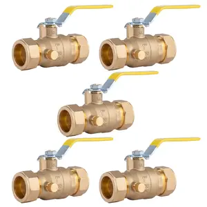 Hausen 1-inch Compression Standard Port Brass Ball Valve with Drain; Lead Free Forged Brass; Blowout Resistant Stem; For Use in Potable Water, Oil and Gas Distribution Systems, 5-Pack