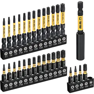 Impact  Bit Set 31PCS (T5 T6, TT7-TT40), 1" 2" S2 Steel Security Torx, Tamper Proof Star Bit Set with Magnetic CNC Machined Tips, Impact Screwdriver Bits with Bit Holder Storage Case