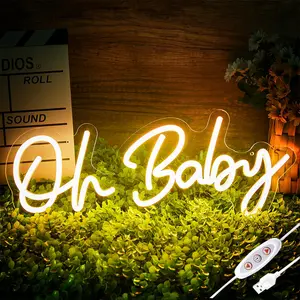 Oh Baby Warm White Neon Sign – USB-Powered LED Light for Backdrop Wall Decor, Perfect for Boy & Girl Baby Showers, Compact 16.4x6.9 inch, for Party Decorations