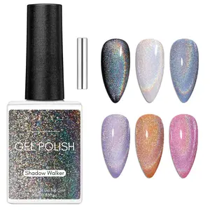 Makartt Gel Nail Polish, Universal Rainbow Cat Eye Gel Nail Polish 10ml Holographic 9D Sparkly Hole Cat Eye Glitter Fall Gel Polish with Magnet Stick Soak Off UV/LED Manicure Nail Art Designs Nail Care Color