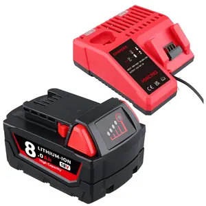 8.0Ah 18v Battery Replacement for Milwaukee 18v Batteries with Multil Volatage Rapid Charger for Power Tool Battery Charger 48-11-1840 48-11-1828 48-11-1820 48-11-1815 48-11-1850 48-11-1860