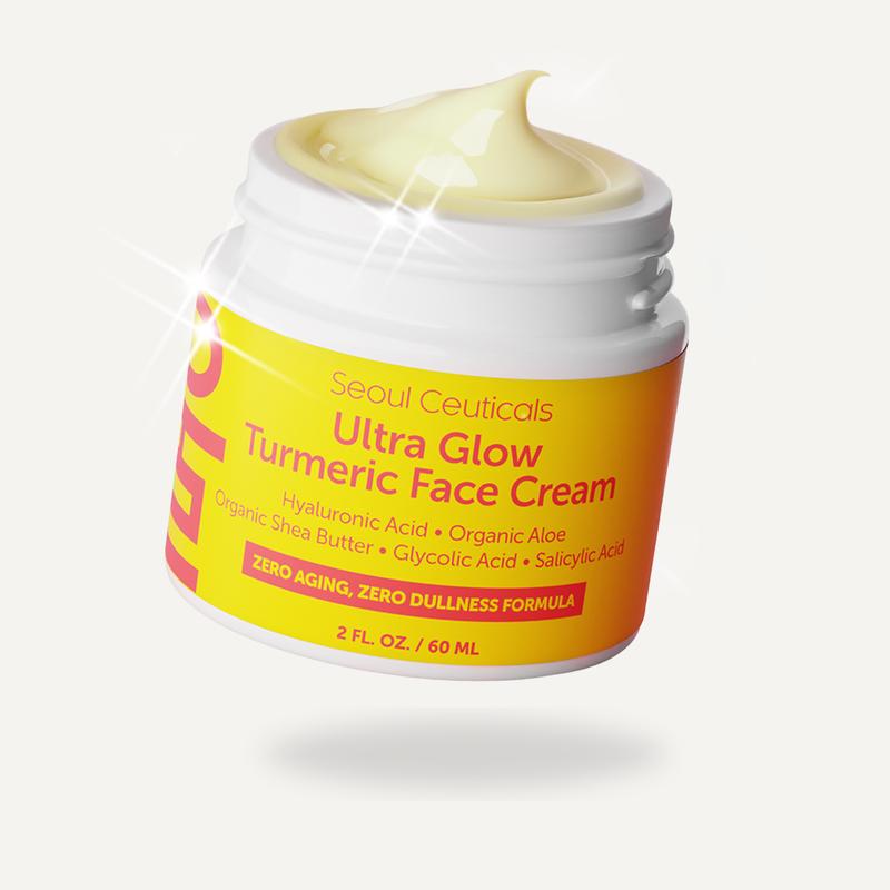 SeoulCeuticals Turmeric Power Duo - K Beauty Korean Skincare Ultra Glow Turmeric Face Cream & Snail Mucin Turmeric Anti Aging Mask, Natural Moisture With Hyaluronic Acid Salicylic Acid Shea Butter Saffron Stem Cell Extract