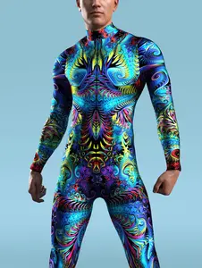 Multicolor Full Body Spandex Digital Print Men's Swim Fitness Tracksuit Halloween Party Cosplay Costume Clothes Casual Menswear Bestie Gamis