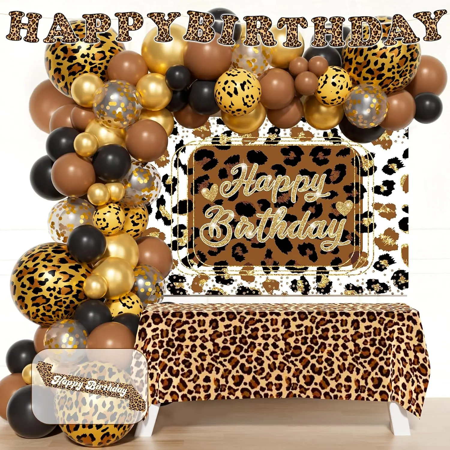 Party Inspo Cheetah Print Birthday Party Decorations, 93 PCs - Leopard Birthday Party Supplies with Animal Print Backdrop, Balloon Garland, Banner, Tablecloth, Sash