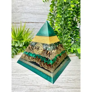 ERICA - Orgonite Pyramid - EMF Protector - Moss Agate, Petrified Wood, Malachite and Citrine with Brass Metals