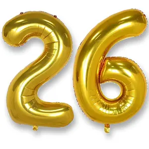 40 Inch Large 26 Balloon Numbers Gold, Big Foil Number Balloons, Giant Helium Happy 26th Birthday Party Decorations for Man and Women, Huge Mylar 62 Anniversary Party Supplies