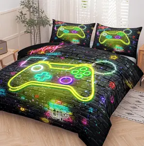 Gaming Bedding 5 count  Size Comforter Sets for Boys,Gaming Bedding Sets for Boys Black Comforter Sheet Set(1Comforter, 1Flat Sheet, 1Fitted Sheet, 2Pillowcases)