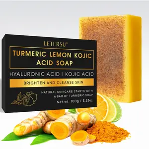 Letersu Turmeric Lemon Kojic Acid Soap, Brightening & Cleansing Bar, Hyaluronic Acid, Natural Skincare, Radiant Skin Care