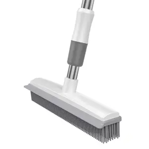Heavy Duty Silicone Floor Brush with Long Handle Squeegee – Pet Hair & Water Removal Cleaning Tool