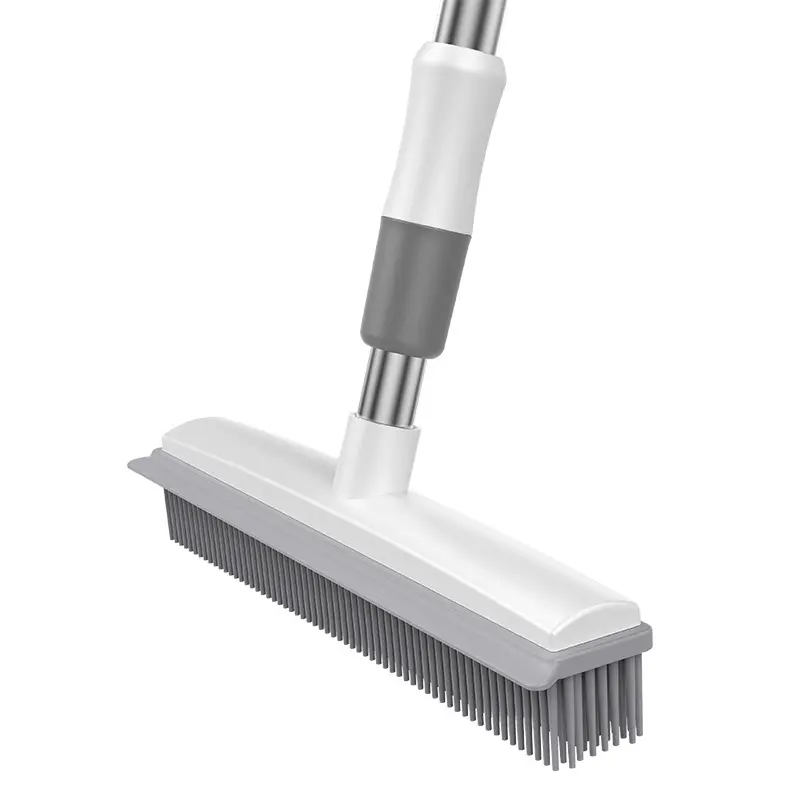 2-in-1 Heavy Duty Silicone-Rubber Broom with Dual-Action Cleaning Head, Adjustable Telescopic Pole (100+ cm), Scratch Free Smooth Bristles, Easy to Clean Hair Remover - Home Cleaning Tool with Sweep & Squeege for Car Owners