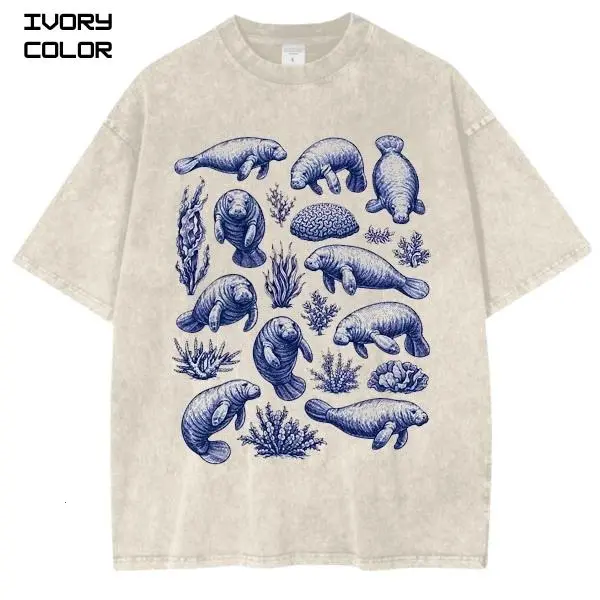 Vintage Manatee Tattoo Style Graphic Tee | Ocean Animal Ink Art Unisex T-Shirt | Retro Y2K Streetwear | Trending Graphic Tee