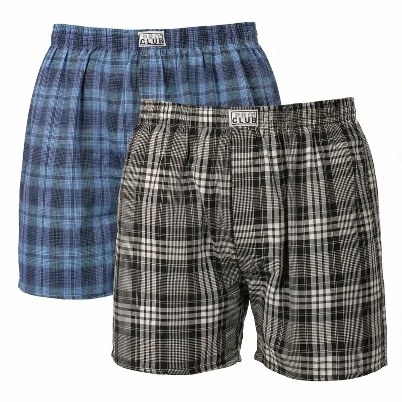 PROCLUB Men's 2-Pack Classic Plaid Cotton Boxers/Trunks - Mix Colors, Polyester-Cotton Blend Fabric, Functional Front Fly, Elastic Waistband, Everyday Comfort, Shape-Retaining, No Shrinkage, 30+ Years Brand Heritage, Small