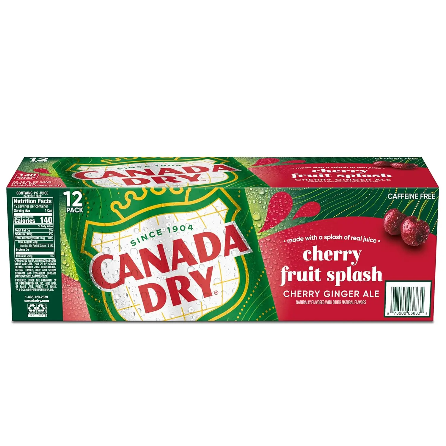 Canada Dry Cherry Gingerale Fruit Splash 12oz, Pack of 12