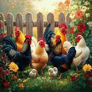 5D Full Drill Farmyard Roosters & Chicks with Daisies Diamond Painting Kit - Rustic Country Charm & Sparkle Art | DIY Gift for Farmer, Birthday & Home Decor | Perfect Wall Art for Living Rooms, Kitchens & Country Spaces