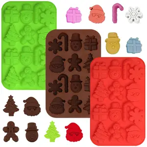 Christmas Chocolate Molds, 3Pcs Silicone Candy Molds 3D Christmas Tree Snowman Snowflake Santa Gift Box Reusable Non Stick Silicone Trays for Soap Clay Candle Ice Making Home Decorations