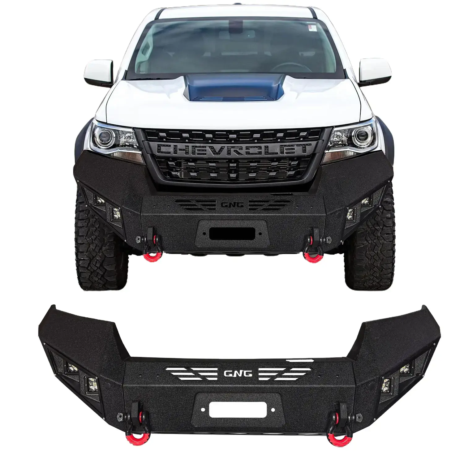 Vijay Black Textured Metal Front Bumper - Custom Fit for 2015-2022 Chevrolet Colorado, Winch Plate, 2 D-Ring Mounts, Winch Support, Sleek Modern Look, Off-Road Performance Boost, Simple Screw Installation for Off-Road Enthusiasts