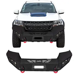 TIOYAR Steel Front Bumper Black Texture for 2015-2022 Chevrolet Colorado with Winch Plate & 2 x D-Rings for Off-Road Performance