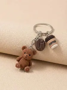 Cute Bear Keychain, Coffee Bean Beverage Accessory Decor, Y2K Backpack Charm, Keychain Accessories, Adorable Key Holder