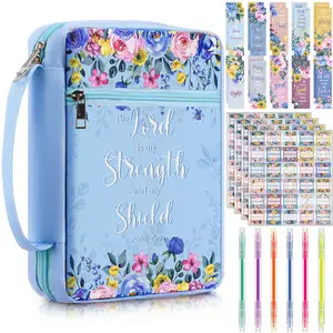 Bible Case for Christian Women 21pcs Elegant Bible Bag with Bookmarks Labe Colorful Highlighters Journaling Kit Church Bible Book Cover Case Bible Tote Bag Bible Study Supplies Easter Gift for Christian Girls