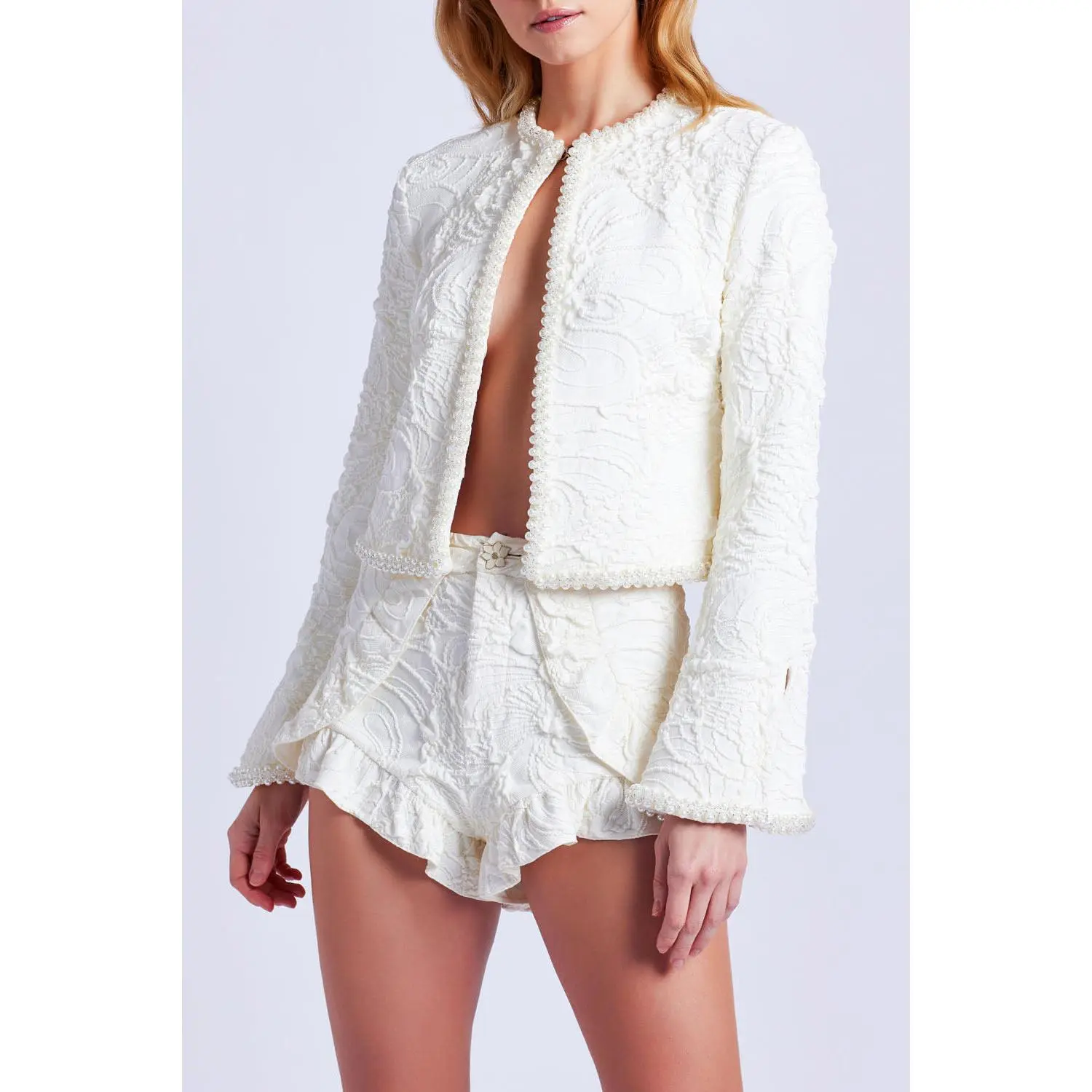 Pearl-Beaded Jacquard Jacket