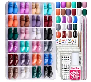 Teenitor 24Pack Short Press On Nails, 576Pcs Round Press On Nails, Matte and Glossy Short Fake Nails With Glue