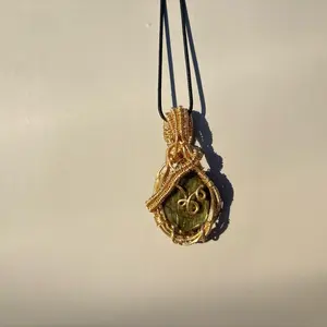 Yellow Labrodorite wire wrapped necklace