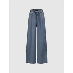URBAN REVIVO 2026 Summer Drawstring Pull On Wide Leg Jeans, Fabric, Hip