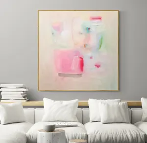 Impresión de pintura abstracta, arte abstracto minimalista beige rosa claro, decoración de pared moderna, arte de pared extra grande Silk Poster (UNFRAMED)
