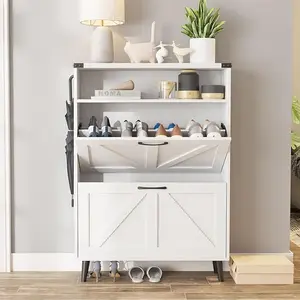 Vabches Shoe Cabinet with 2 Flip Drawers,Shoe Storage Cabinet for Entryway,Freestanding Shoe Cabinet Organizer with Open Storage