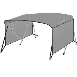 High-Quality 4-Bow Bimini Top Boat Canopy – 1" Aluminum Alloy Frame – Adjustable Rear Support Poles – Zippered Storage Boot – PU-Coated Canvas – Fits 8ft L X 54" H X 85-96" W – Gray