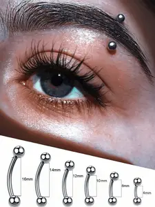 6Pcs Stainless Steel Curved Barbell Eyebrow Nail Earrings Hypoallergenic External Thread Banana Jewelry For Eyebrow, Tragus & Cartilage Piercing Body Piercing Jewelry