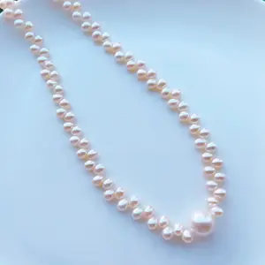 Piswency Large Freshwater Pearl Pendant Necklace, 925 Sterling Silver Seedless Teardrop Pearls Necklace in Natural Light Gold Color , Wedding Jewelry