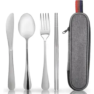 Travel Utensils with Case,  Portable Silverware Set for Work, Stainless Steel  Travel Cutlery, Fork and Spoon Set for Camping, Picnic, Gadgets, Lunch Box for Men, Christmas ,
