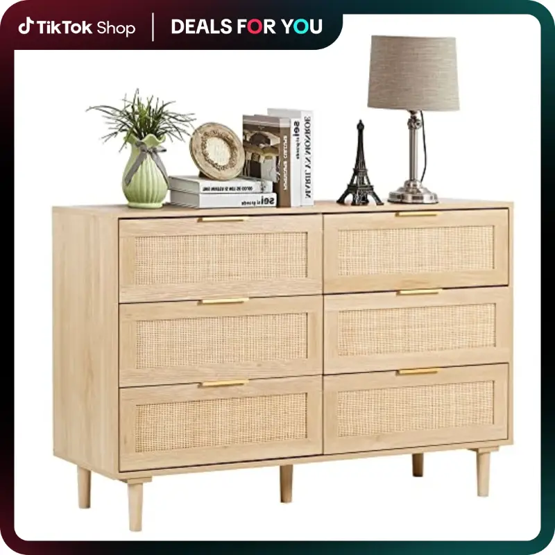 [Dealsforyoudays] Rattan 6/3 Drawer Dresser for Bedroom, Closet Wood Chests of Drawers Storage, Chest of Drawers for Bedroom,Living Room,Hallway, Stor