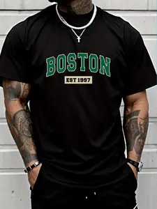 Men's Boston Est. 1997 Graphic T-Shirt – Casual Crew Neck Short Sleeve Tee with Letter Print, Slight Stretch, Regular Fit – Trendy Streetwear for Sports & Everyday Style