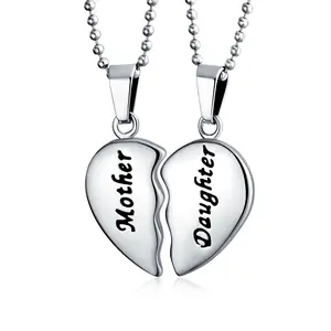 Mother Daughter Split 2 pcs Breakable Heart Puzzle Pendant Necklace Stainless