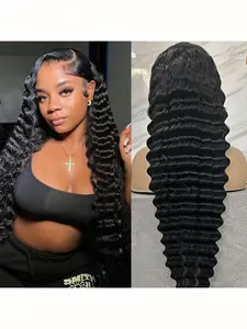 Deep Wave Lace Front Wigs Glueless Frontal Wig Human Hair 13x6 Transparent Deep Curly Lace Frontal Wigs 180% Density Wigs Human Hair pre Plucked Natural Color