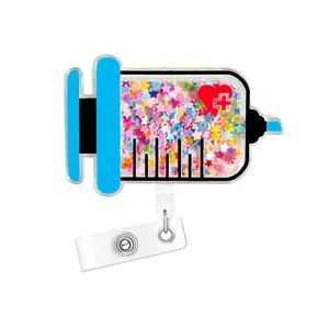Acrylic Glitter Heart Clothes Badge Reel, 1 Count Clear Retractable ID Card Holder, Suitable for Doctors, Nurses and Nursing Students