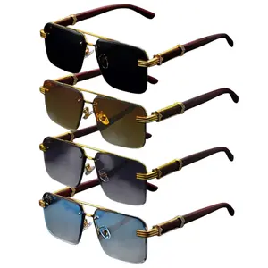 4-Piece Unisex Retro Square Glasses Oversized Round Rectangular Frames Double Bridge Design Lightweight Decorative Eyewear Perfect for Party Casual Wear Classic Frameless Style Men's Retro Sunglasses