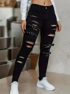 Ripped Holes Chic Skinny Jeans, Slim Fit Stretchy Tight Jeans, Women's Denim Jeans & Clothing