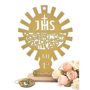 US LUOKASI 12pcs Elegant First Communion Baptism Centerpieces-Chalice (12 inches) Laser Cut Wood Recuerdo De Bautizo Communion Gifts JHS - 3 Color Ornaments Decoration Wooden