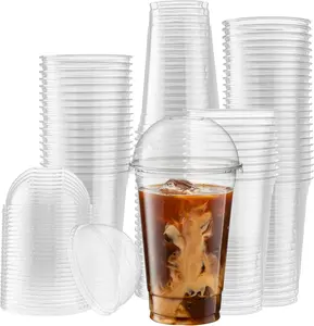 [50 Sets - 20 Oz]  Clear PET Plastic Cups With Dome  for Iced Coffee, Cold Drinks, Milkshake, Slush Cups, Smoothy's, Slurpee, Party's, Plastic Disposable Cups