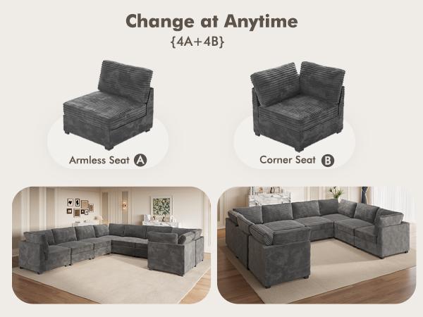 【DIY Combination】Ovios Modular Sectional Sofa, Mix and Match Pieces for Living Room, Comfy Cloud Couches with Movable Ottoman, L/U-Shaped Flexible Configuration, Plush Corduroy - 400 lbs Seat Capacity 【DIY Combination】Ovios Modular Sectional Sofa, Mix and Match Pieces for Living Room, Comfy Cloud Couches with Movable Ottoman, L/U-Shaped Flexible Configuration, Plush Corduroy - 400 lbs Seat Capacity