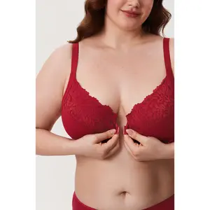 DELIMIRA Women's Full Coverage Front Closure Lace Bra Underwire No Padded