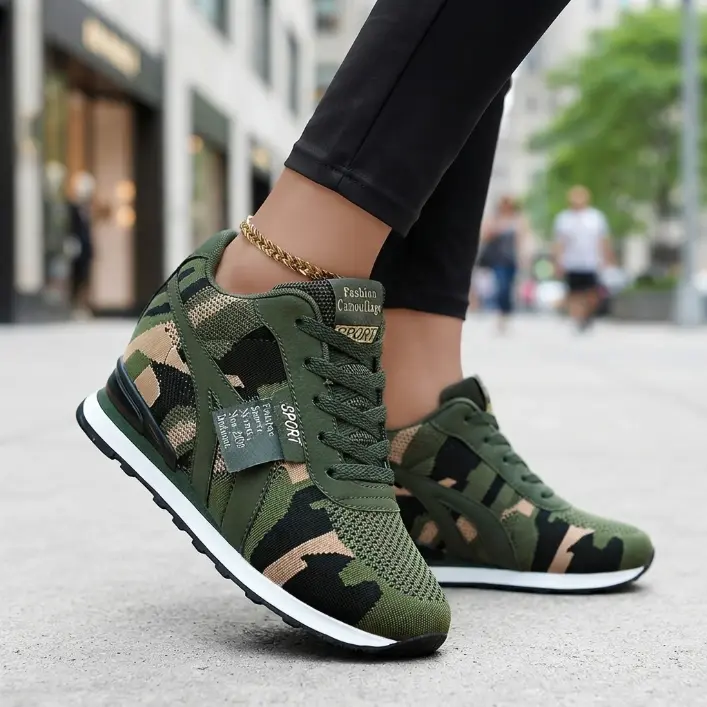 Women's Camouflage Height-Increasing Sneakers Slip-On Lace-Up Low-Top Comfort Lightweight Breathable Sporty Casual Shoes with Built-in Lift All-Season Design versatile