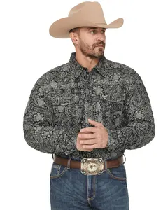 Men's Cowboy Hardware Tooled Floral Print Long Sleeve Snap Stretch Western Shirt - 125607-043